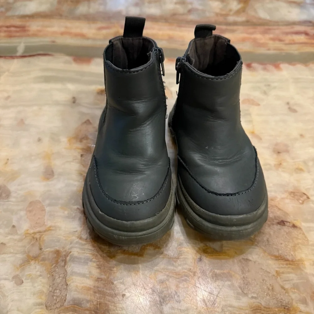 Zara‎ Kids Chelsea Boots Black Zipper Patent Lug Sole Round Toe Size EU 21